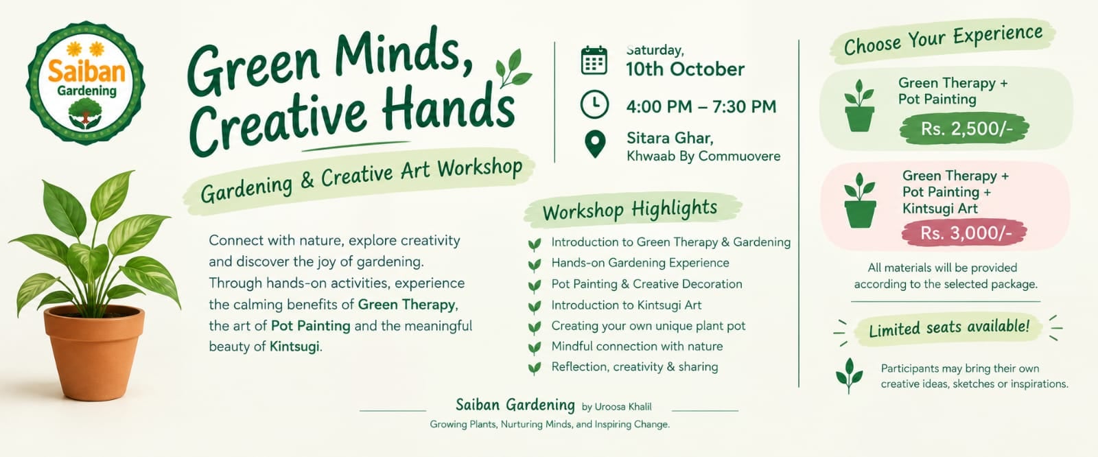 Green Minds with Creative Hands: gardening workshop (Sitara Ghar), Karachi